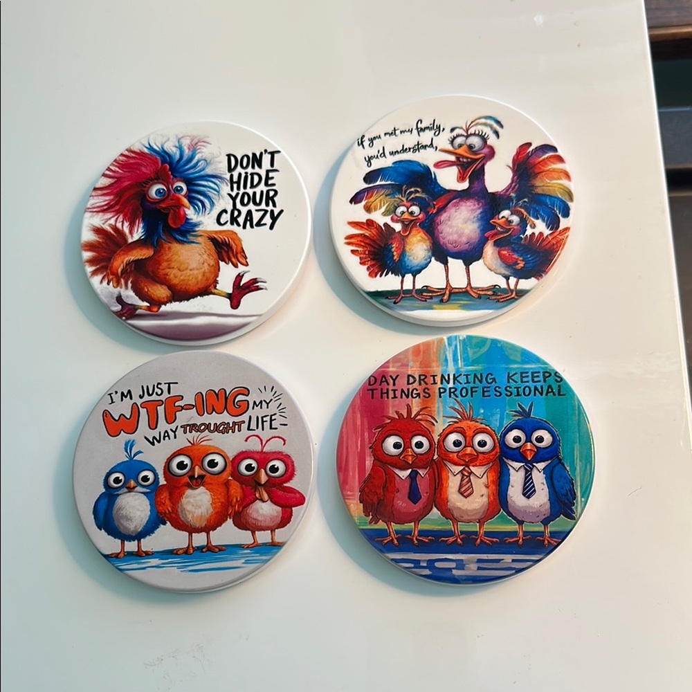 Colorful Bird-Themed Coasters Set! Made by me!